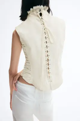 Top corset avec laçage - Crème — photo 3