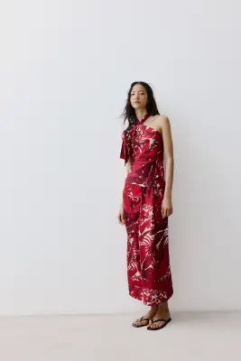 Jupe midi avec détail froncé - Rouge/motif cachemire — photo 1