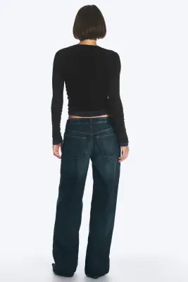 Jean jambe large taille basse Ample - Rain Blue - Bleu foncé — photo 4
