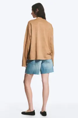 T-shirt carré col V manches longues - Beige délavé — photo 2