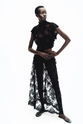 Jupe longue en dentelle - Noir — photo 2