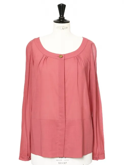 Chemise légère manches longues en laine rose framboise Px boutique 650€ Taille 38
