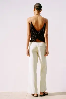 Pantalon large en denim - Beige clair — photo 2