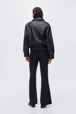 Pantalon évasé en laine mélangée - Noir — photo 1