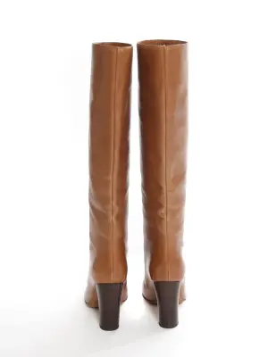 Bottes hautes à talon bois en cuir marron camel Prix boutique 1000€ Taille 36 — photo 5