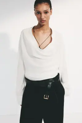 Blouse à encolure bénitier - Blanc — photo 2