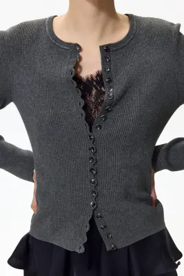 Gilet côtelé - Gris foncé chiné — photo 1