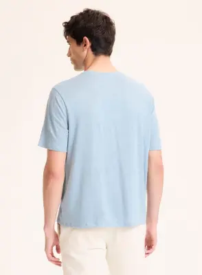 T-shirt Bleu Col Rond Manches Courtes en Lin / Elasthanne — photo 5