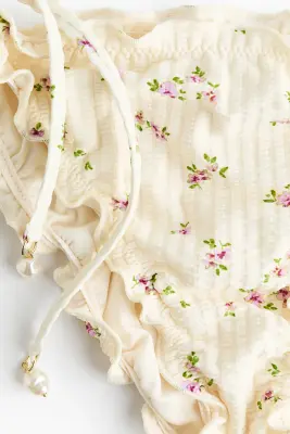 Bas de maillot Tanga à nouer - Crème/fleuri — photo 2