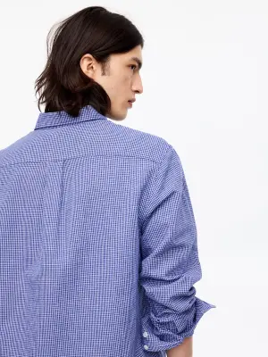 Chemise décontractée en coton et lin - Bleu/Carreaux — photo 3