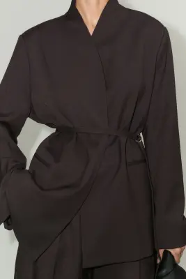 Blazer oversize avec ceinture - Marron foncé — photo 2