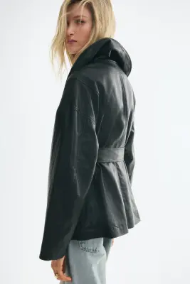 Veste en tissu enduit avec col châle - Noir — photo 3