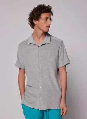 Chemise Gris chiné clair Col Chemise Manches Courtes en Coton / Modal — photo 3