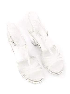 Sandales à talon en cuir blanc crème, acétate et argent Prix boutique 1200€ Taille 38 — photo 2