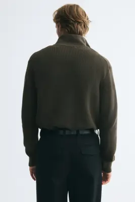 Pull Regular Fit avec col zippé - Vert foncé — photo 4