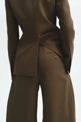 Linen-blend balloon trousers - Taupe foncé — photo 4