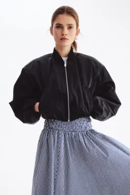 Jupe à taille smockée - Bleu marine/rayé — photo 1