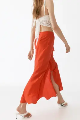 Jupe volantée en viscose mélangée - Rouge vif — photo 3