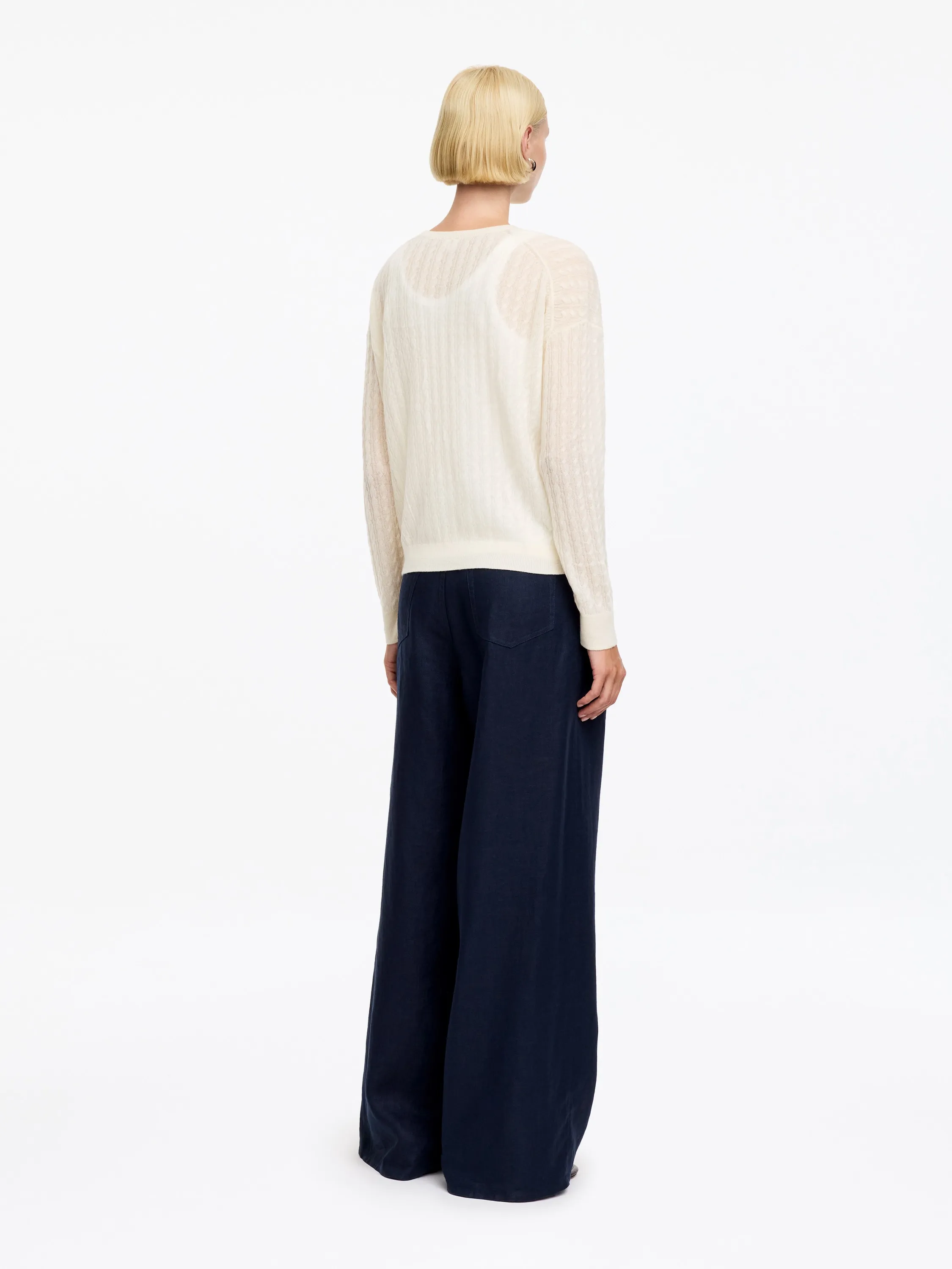 Pull en maille torsadée 100 % cachemire - Blanc cassé