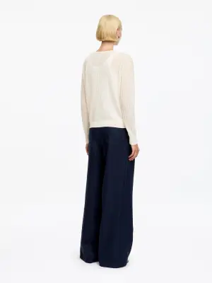 Pull en maille torsadée 100 % cachemire - Blanc cassé — photo 1