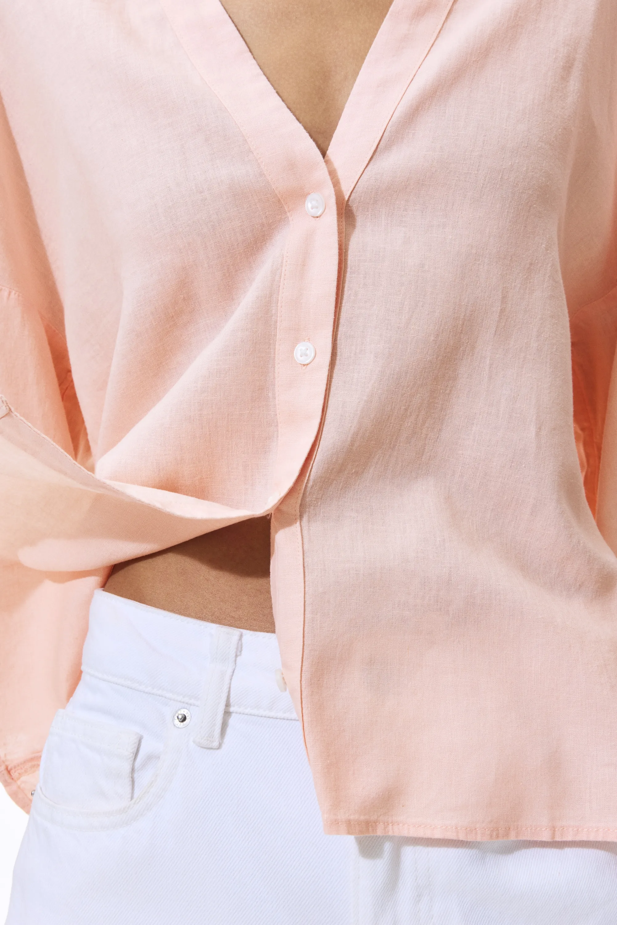 Chemise en lin mélangé - Rose clair