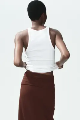 Jupe en coton avec ceinture repliée - Marron foncé — photo 2