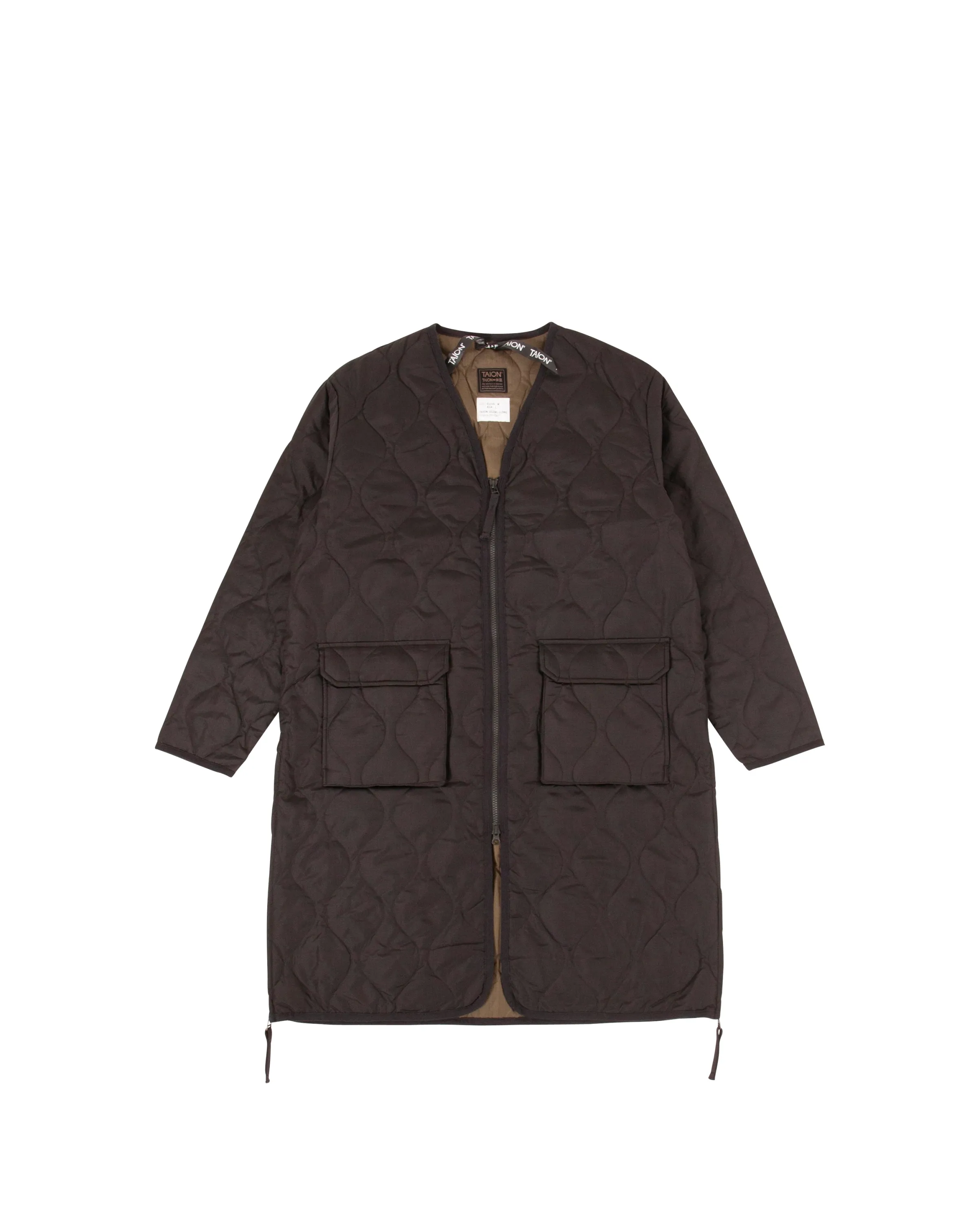 Military V Neck Zip Down Coat Black
