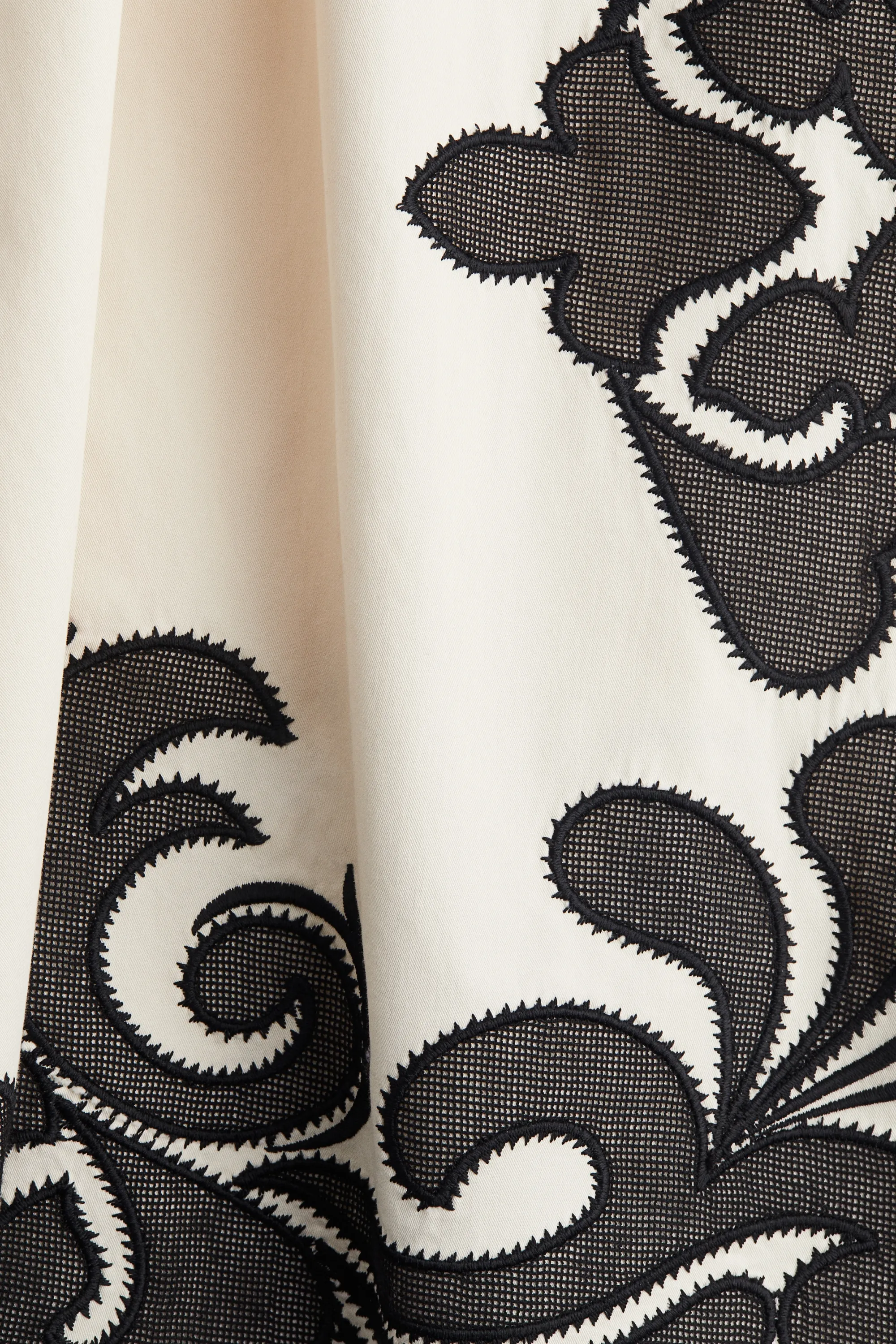 Robe droite brodée - Crème/noir