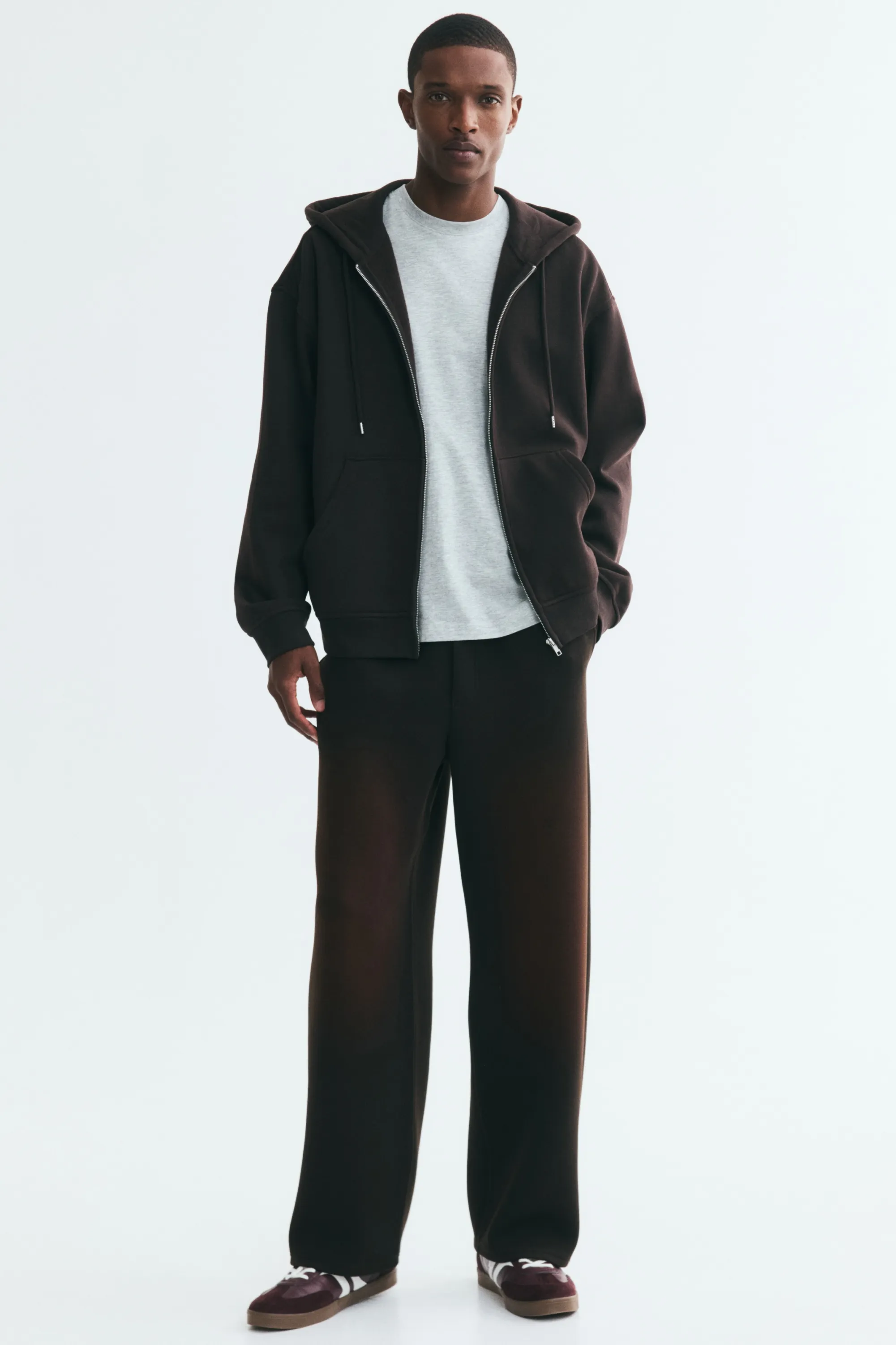 Veste à capuche zippée Loose Fit - Marron foncé