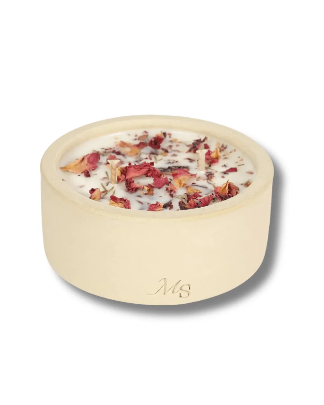 Bougie fleurie et pot en grès, parfum Rose du Séjour