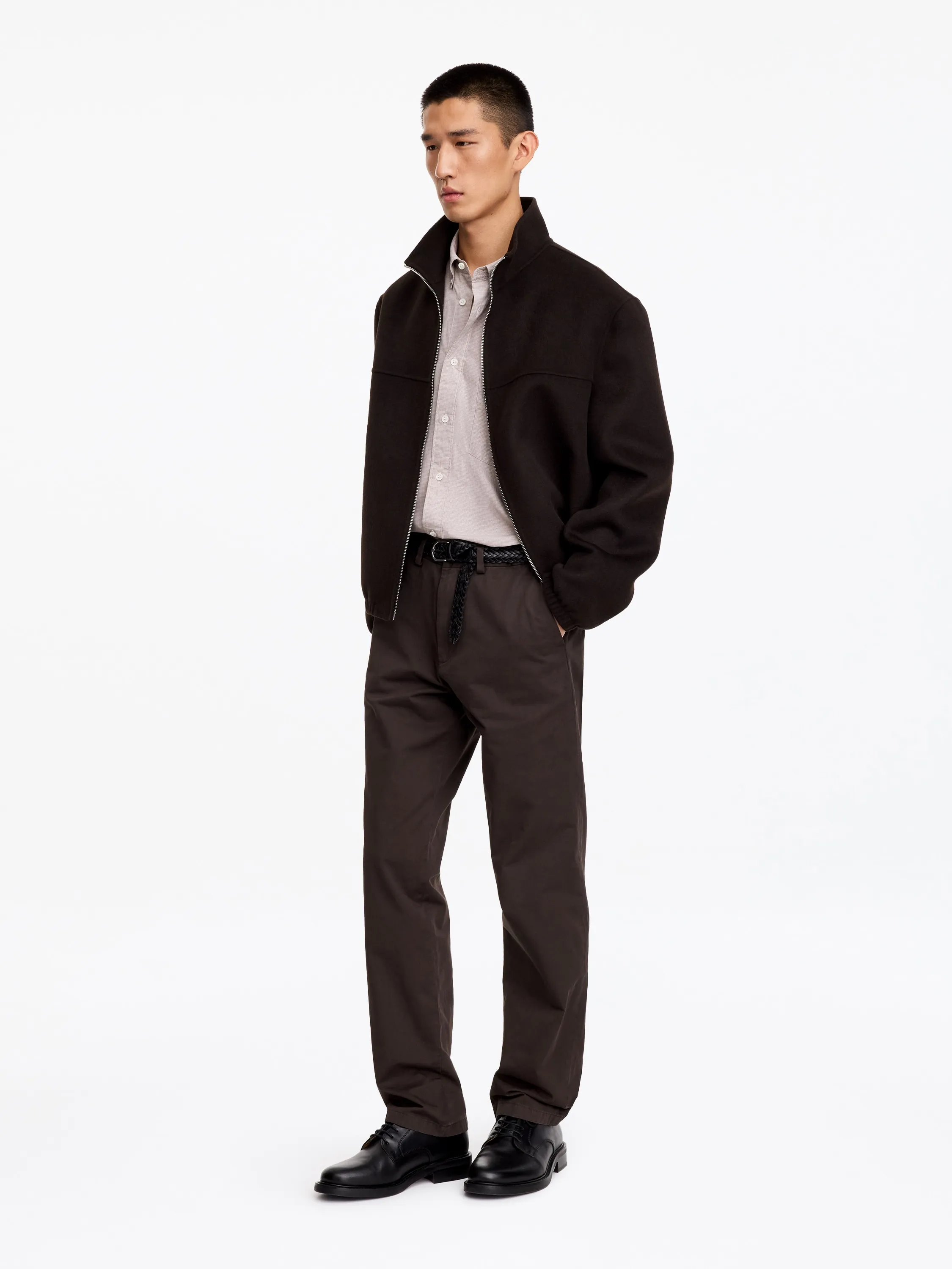 Pantalon chino droit en coton - Marron foncé
