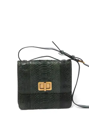 Sac LOUISE large à bandoulière en cuir de python vert anglais Px boutique 2200€ — photo 4
