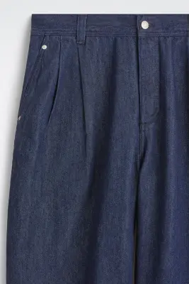 PANTALON BARREL DÉCONTRACTÉ EN DENIM À PLIS - BLUE — photo 5