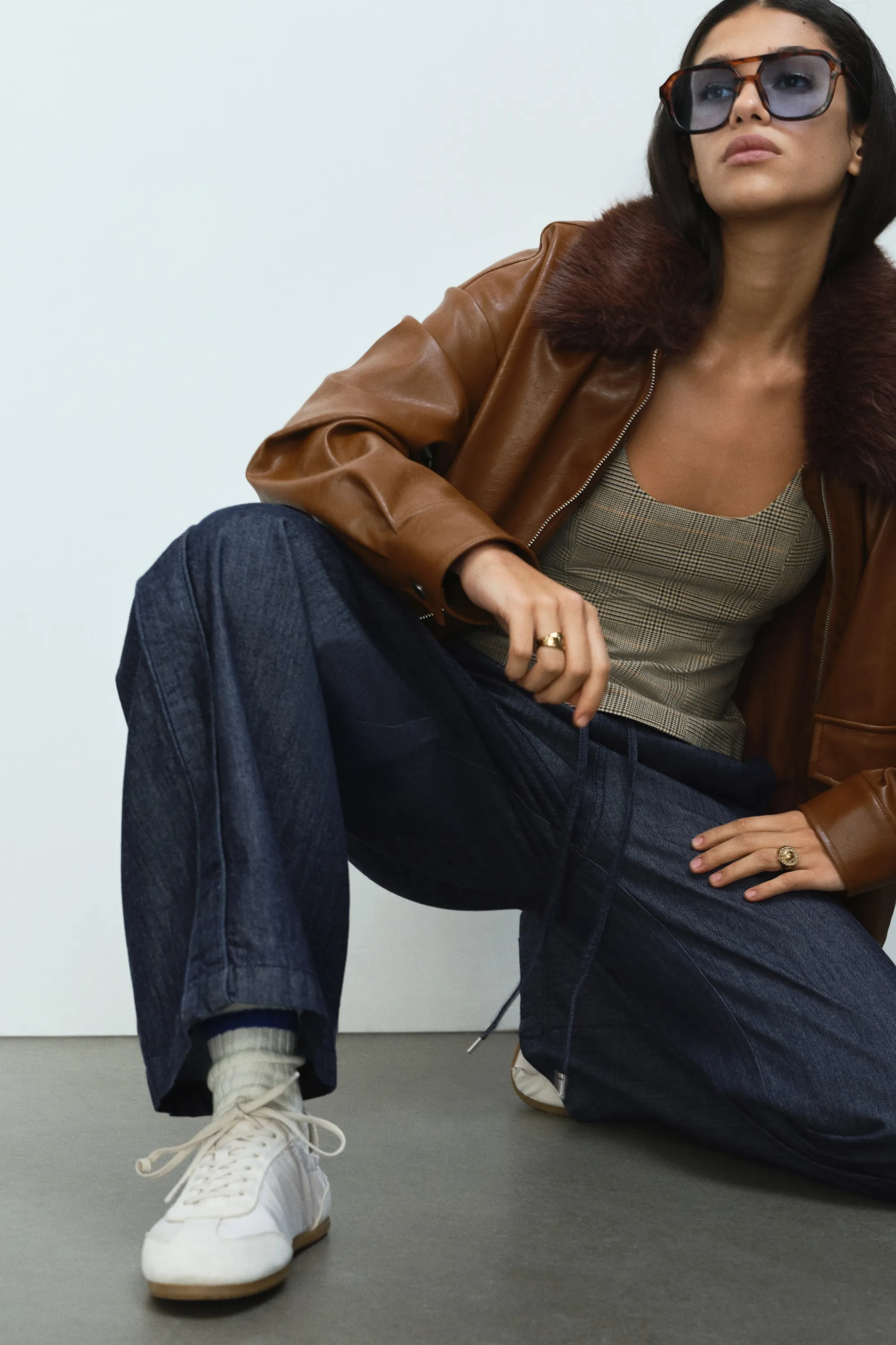 Pantalon en denim avec cordon de serrage - Bleu denim foncé