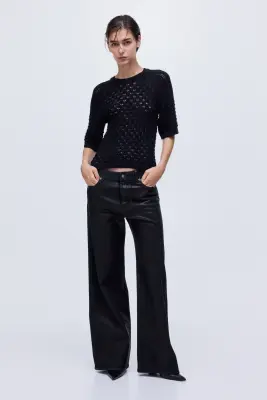 T-shirt en maille pointelle - Noir — photo 1