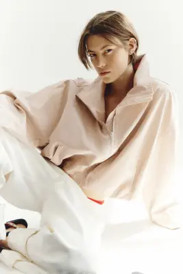 Veste oversize avec base à effet boule - Beige clair — photo 3