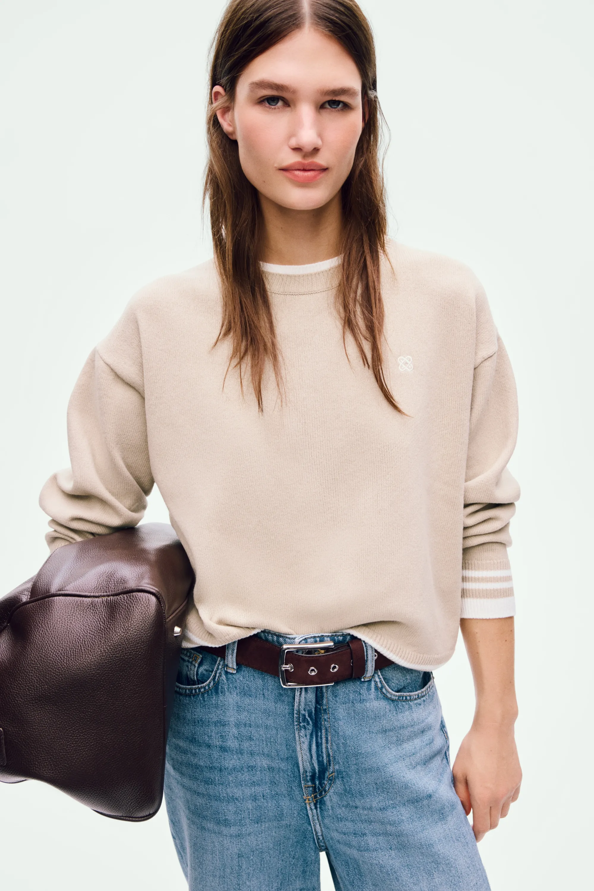 Pull à effet superposé - Beige