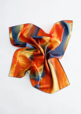 Foulard en soie à imprimé coups de pinceau - Rouge/Bleu/Jaune — photo 2