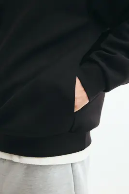 Sweat Relaxed Fit avec col zippé - Noir — photo 3