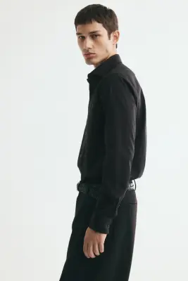Chemise Slim Fit en coton - Noir — photo 4