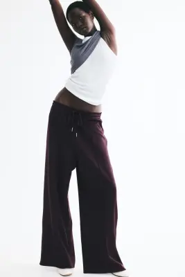 Pantalon finement côtelé avec cordon de serrage - Violet foncé — photo 1