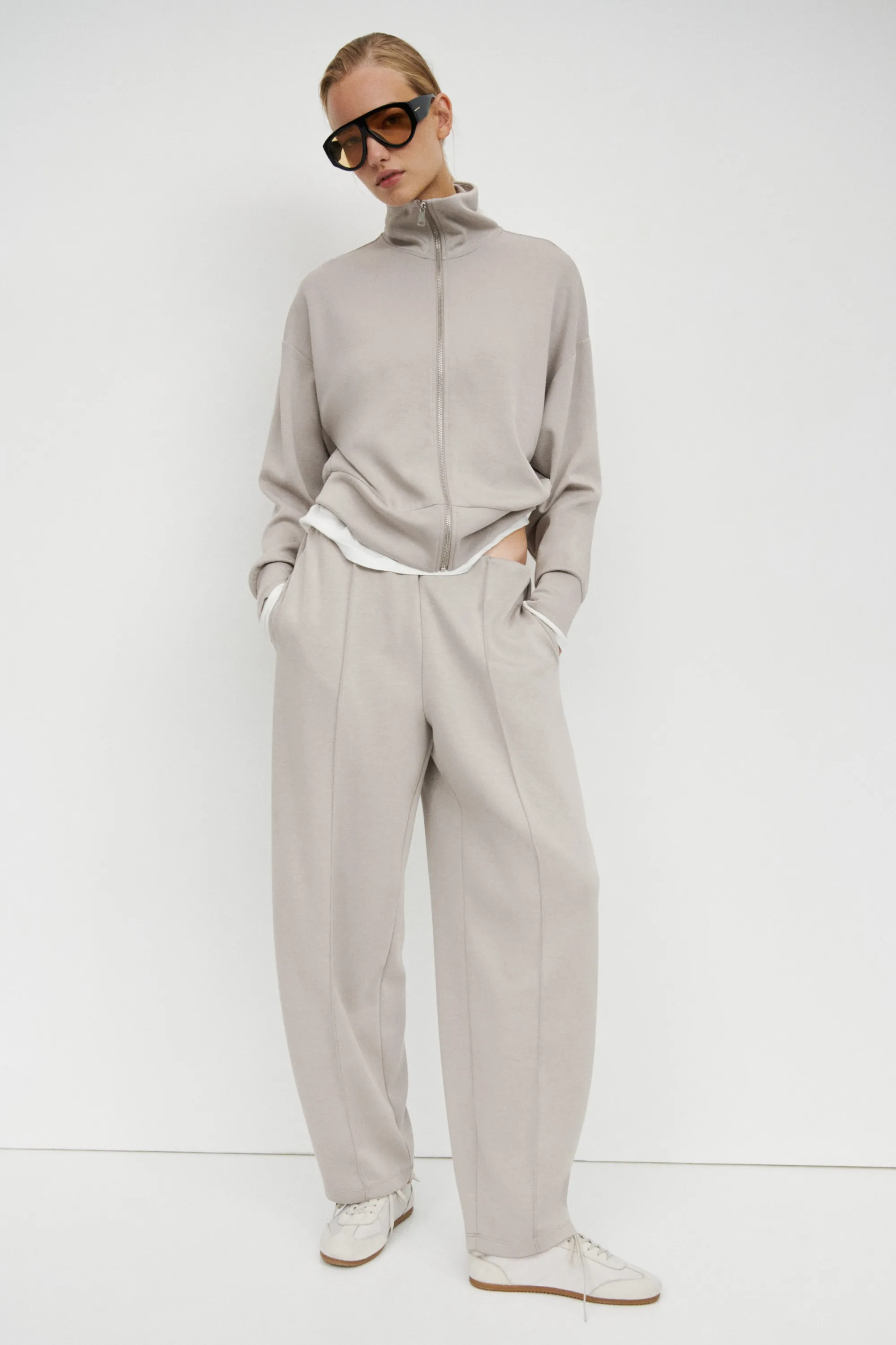 Pantalon barrel en viscose mélangée - Beige clair