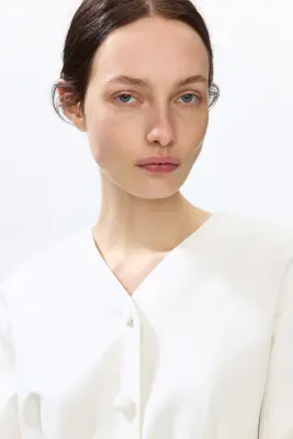 Robe blazer à encolure en V - Blanc — photo 1