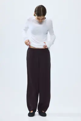 Pantalon barrel en viscose mélangée - Marron foncé — photo 3