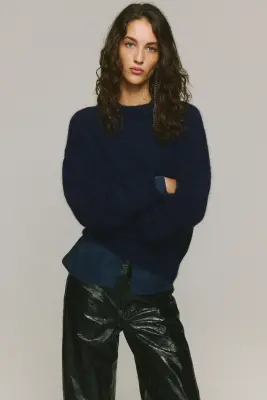 Pull oversize en alpaga mélangé - Bleu marine — photo 1