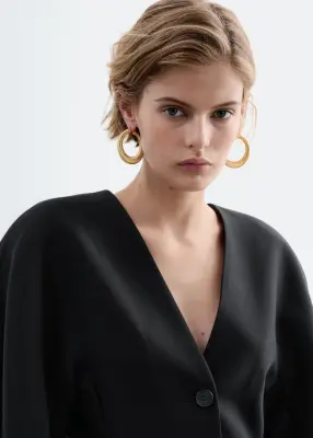 Collarless Sculpted Blazer - Noir — photo 4