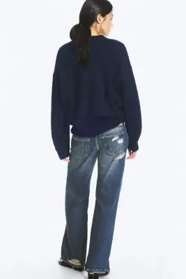 Pull oversize en maille de mohair mélangé - Bleu foncé chiné — photo 3