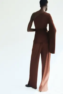 Pantalon large avec plis - Marron foncé — photo 2