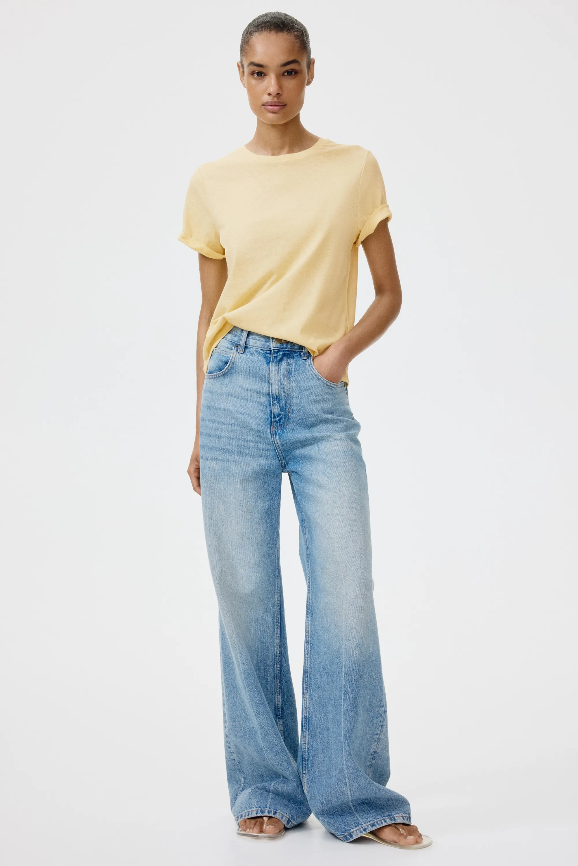 T-shirt en lin mélangé - Jaune clair