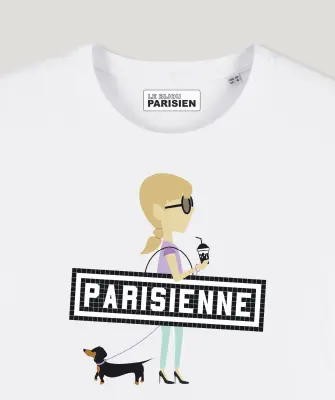 T-SHIRT COTON BIO IMPRIMÉ - PARISIENNE TECKEL - BLANC — photo 2